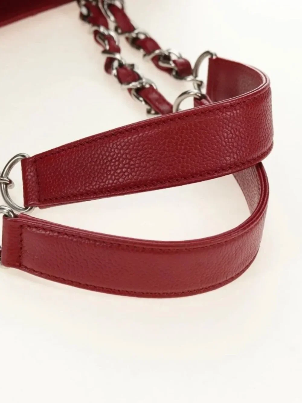 CHANEL GST Matelasse Chain Tote Bag Grained Calf Skin Red Silver CC Auth ep1...